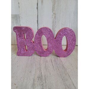 Pink wooden Boo‎ Halloween figure decor glitter spooky